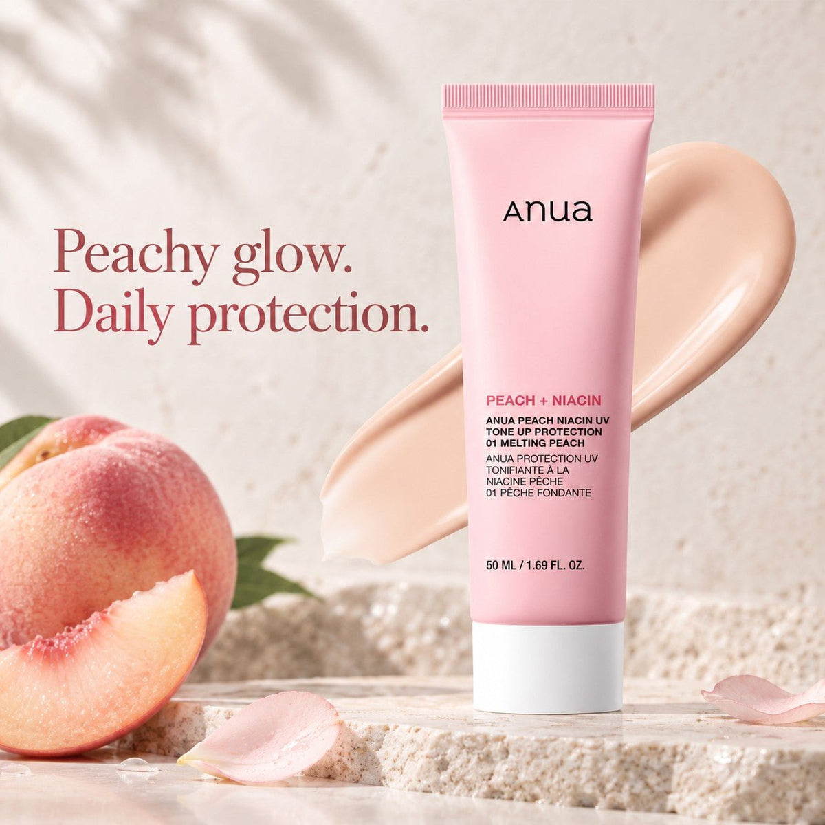 Anua - écran solaire teinté Peach Niacin UV Tone Up 01 Pêche fondante, 50ml - Rosalinaboutique