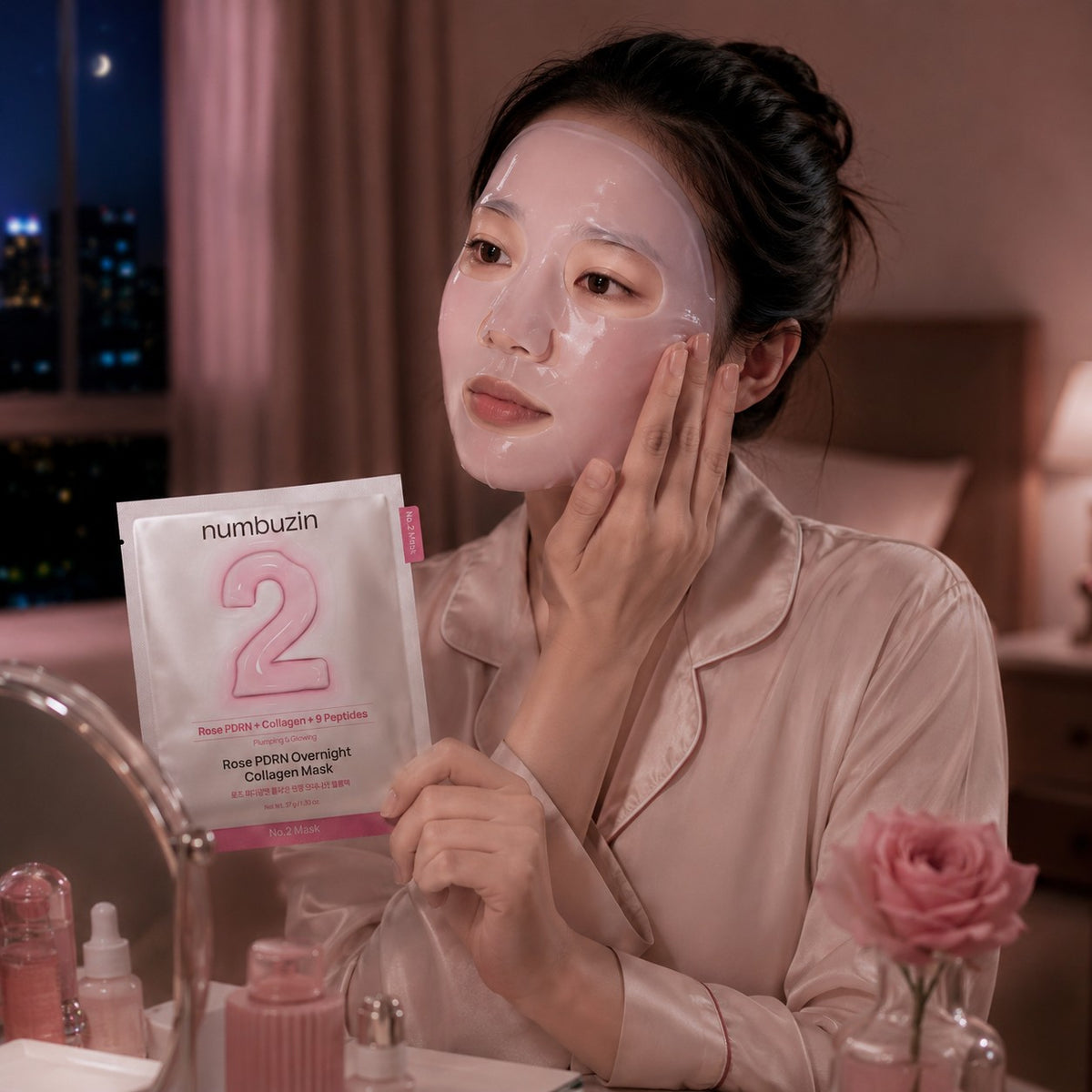 Numbuzin - No.2 Masque de nuit au collagène PDRN Rose, 4 feuilles