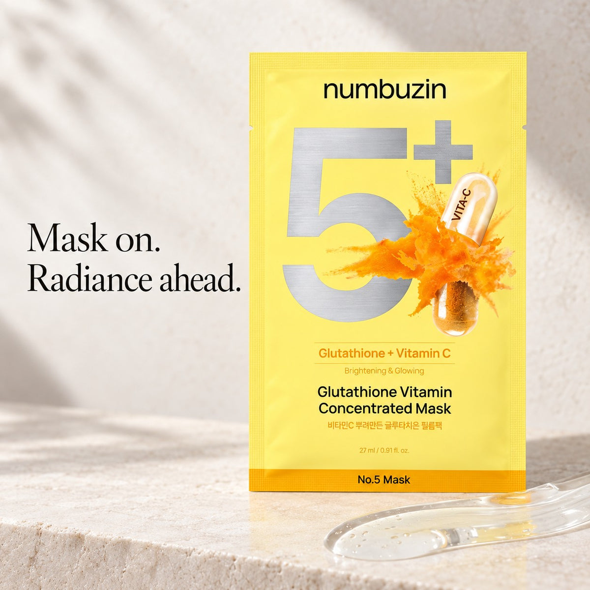 Numbuzin - No.5 Masque concentré vitaminé au glutathion, 5 feuilles