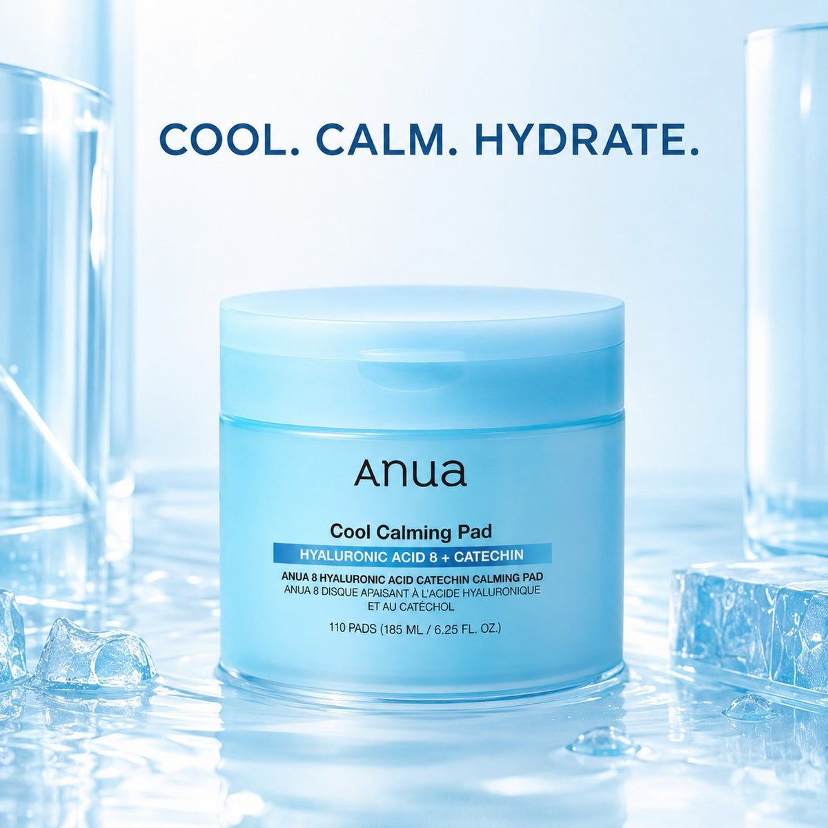 Anua - tampons apaisants 8 acides hyaluroniques et catéchine, 110 tampons