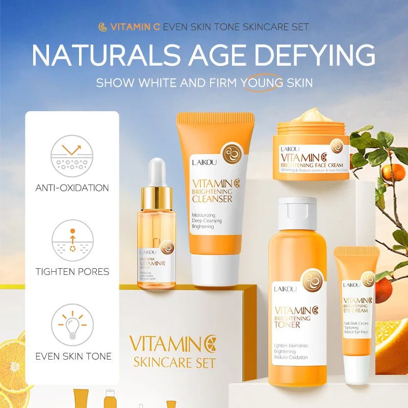 Laikou - coffret soin visage vitamine C organique, éclaircissant et hydratant 5 pièces - Rosalinaboutique